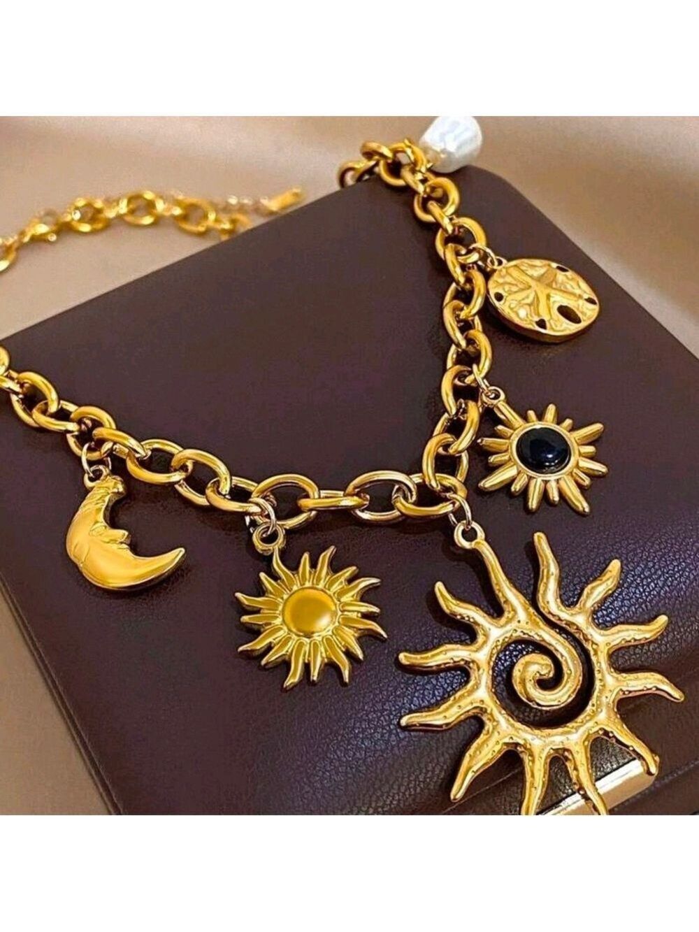 Celestial Gold Sun and Moon Charm Bracelet Set